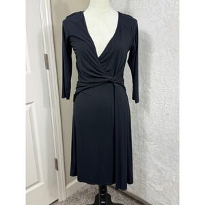 Ann Taylor Black Wrap Whimsigoth‎ Dress 3/4 Sleeve Career Casual XS